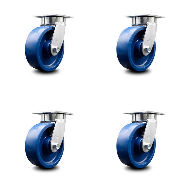 Service Caster 6 Inch Kingpinless Solid Poly Wheel Swivel Top Plate Caster SCC, 4PK SCC-KP30S620-SPUR-4 - main